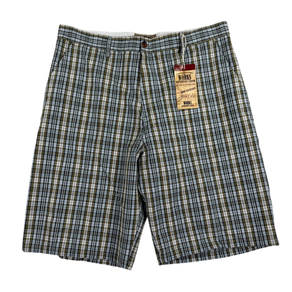 Works Ron Chereskin Cargo Shorts Men 40 Blue Green Plaid Expedition  Cotton